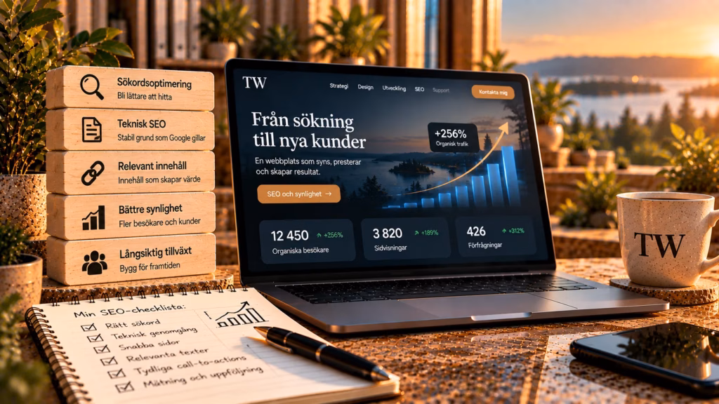 Illustration av hur en webbplats upptäcks, indexeras och blir synlig i sökresultat