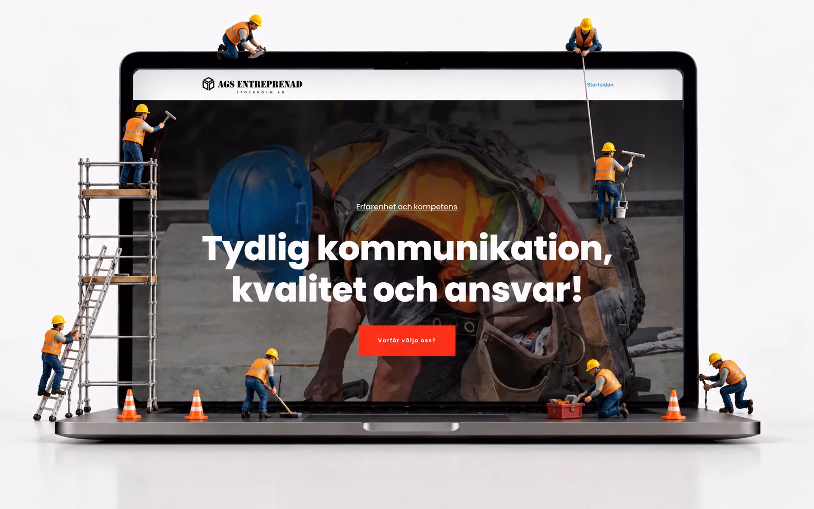 Startsida för AGS Entreprenad visad på en laptop